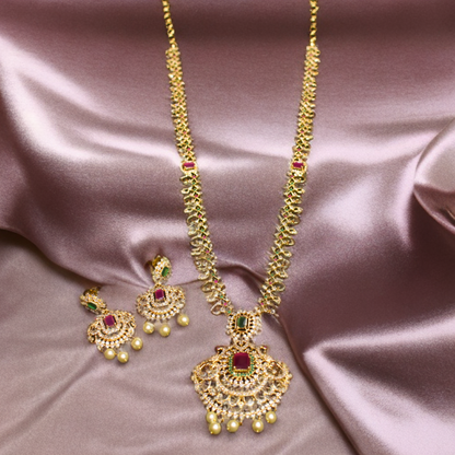 Asp Cz Gold Plated Long Necklace Set