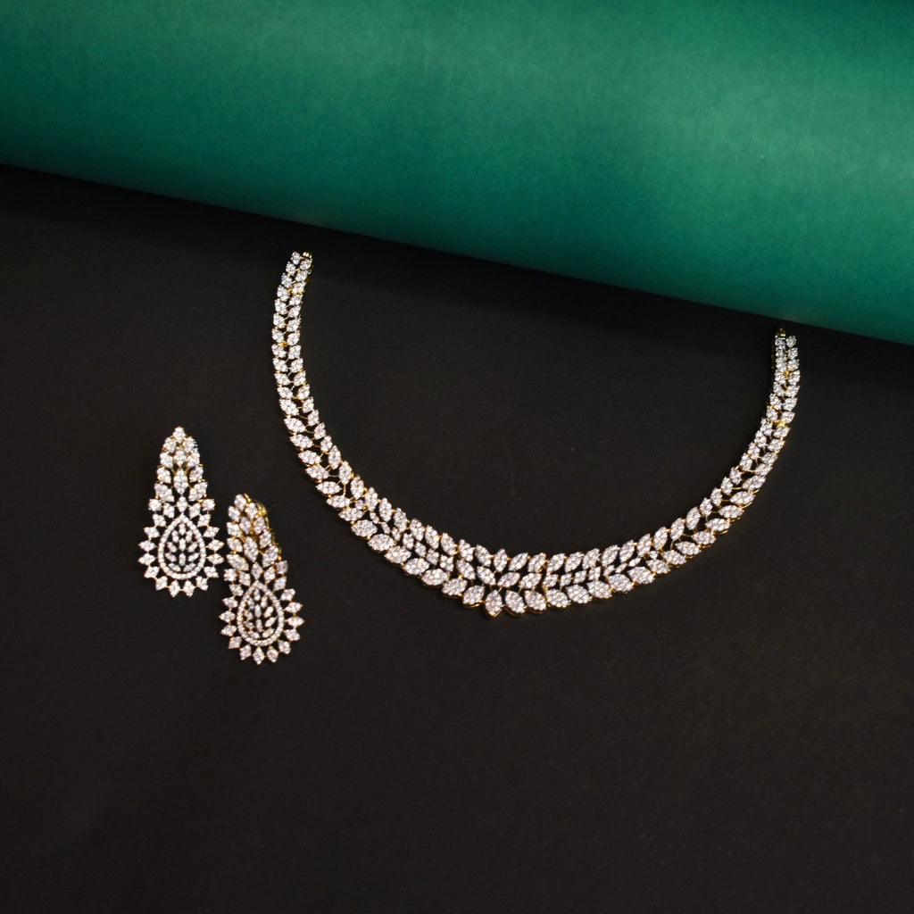 ASP Rhodium Gold CZ Necklace & Earrings Set
