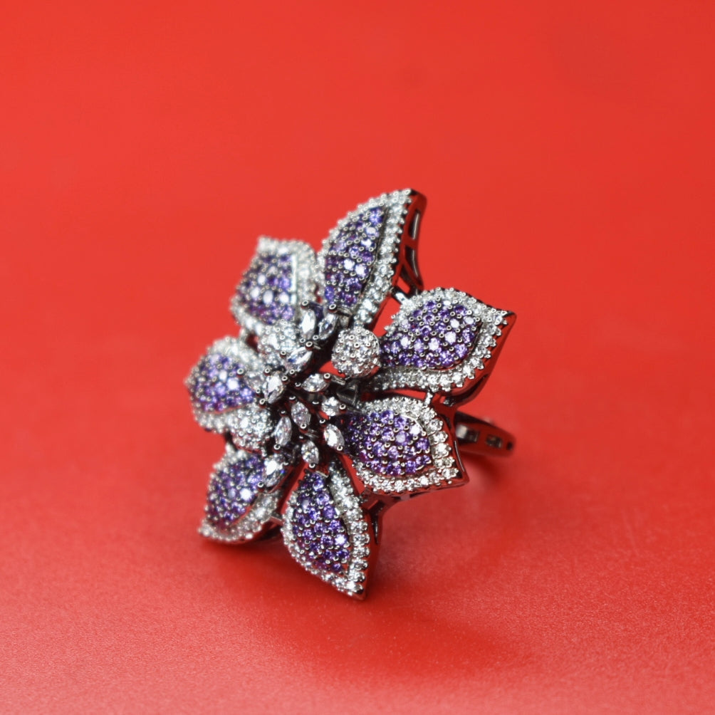 "Dazzle in Purple Blooms: The Ultimate Floral Finger Ring for Women"