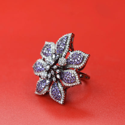 "Dazzle in Purple Blooms: The Ultimate Floral Finger Ring for Women"