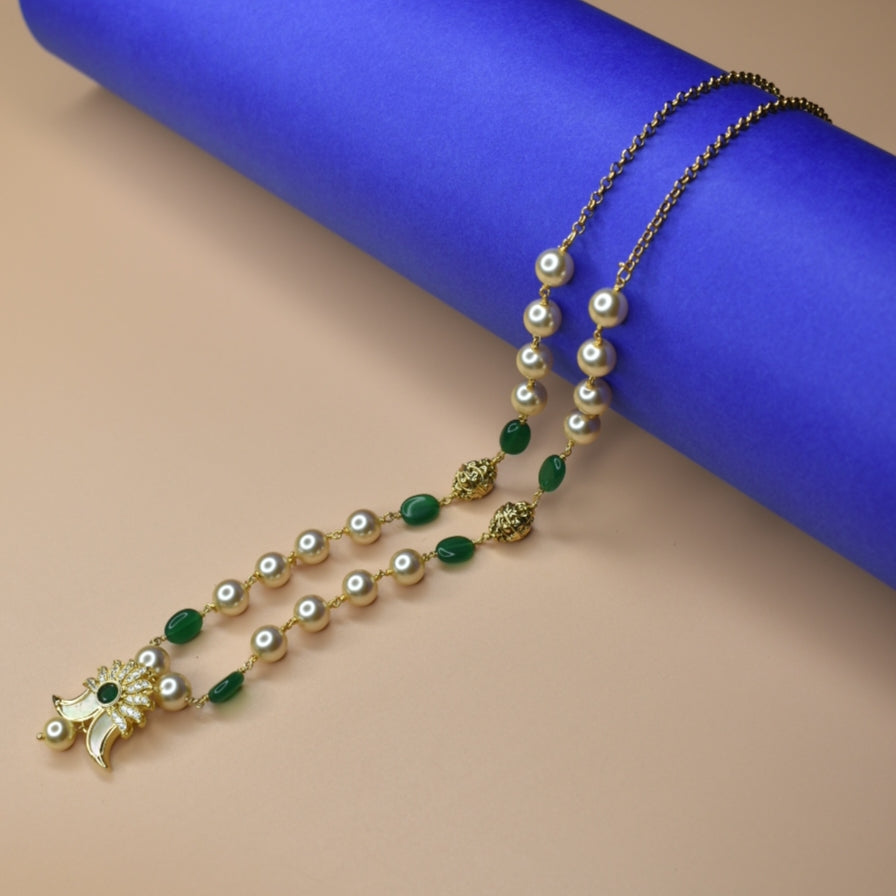 Sparkling CZ Puligoru Locket with Pearl Chain for Kids - 24K Gold 22 Inches 25g