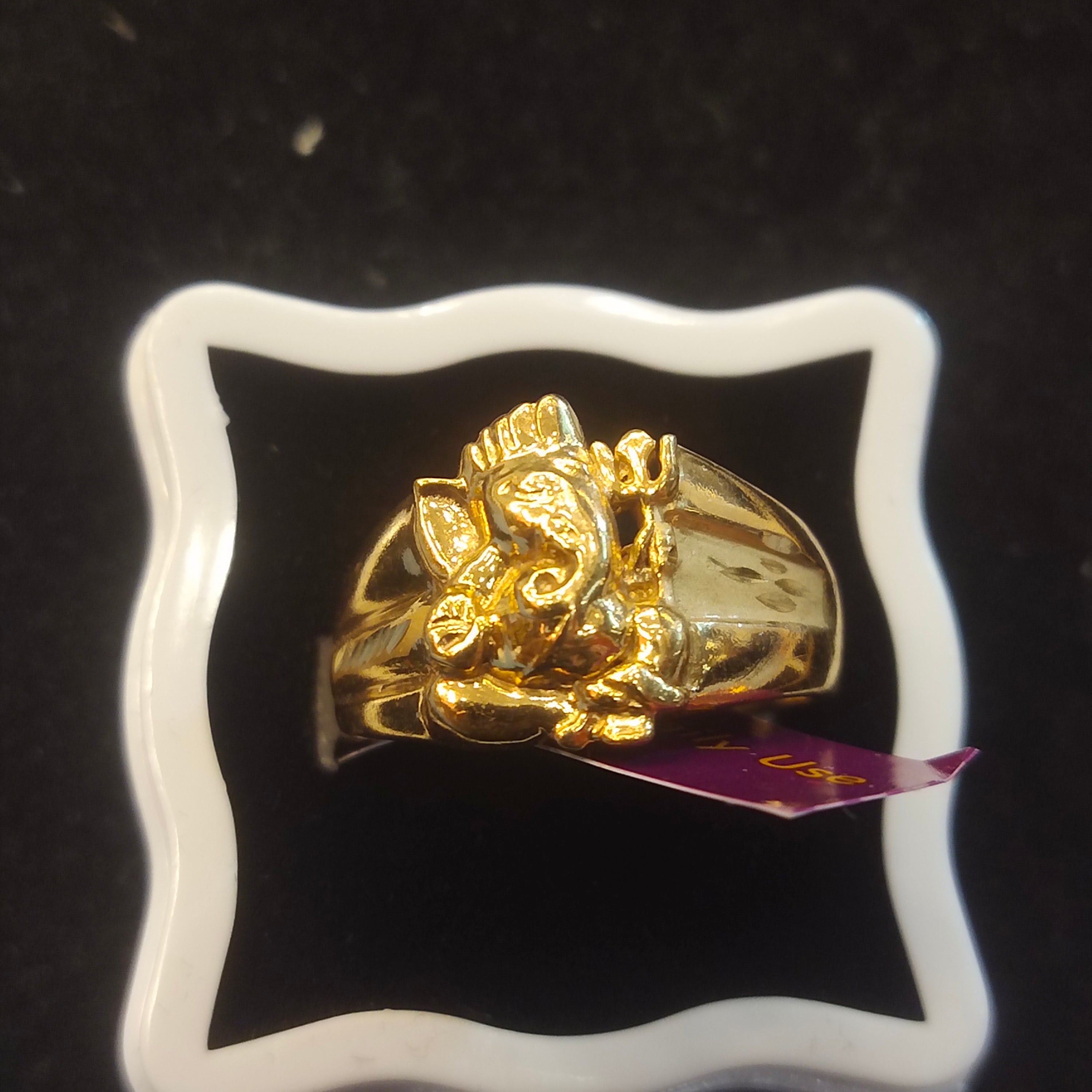 Gold Ganesha on Lotus Ring for Men