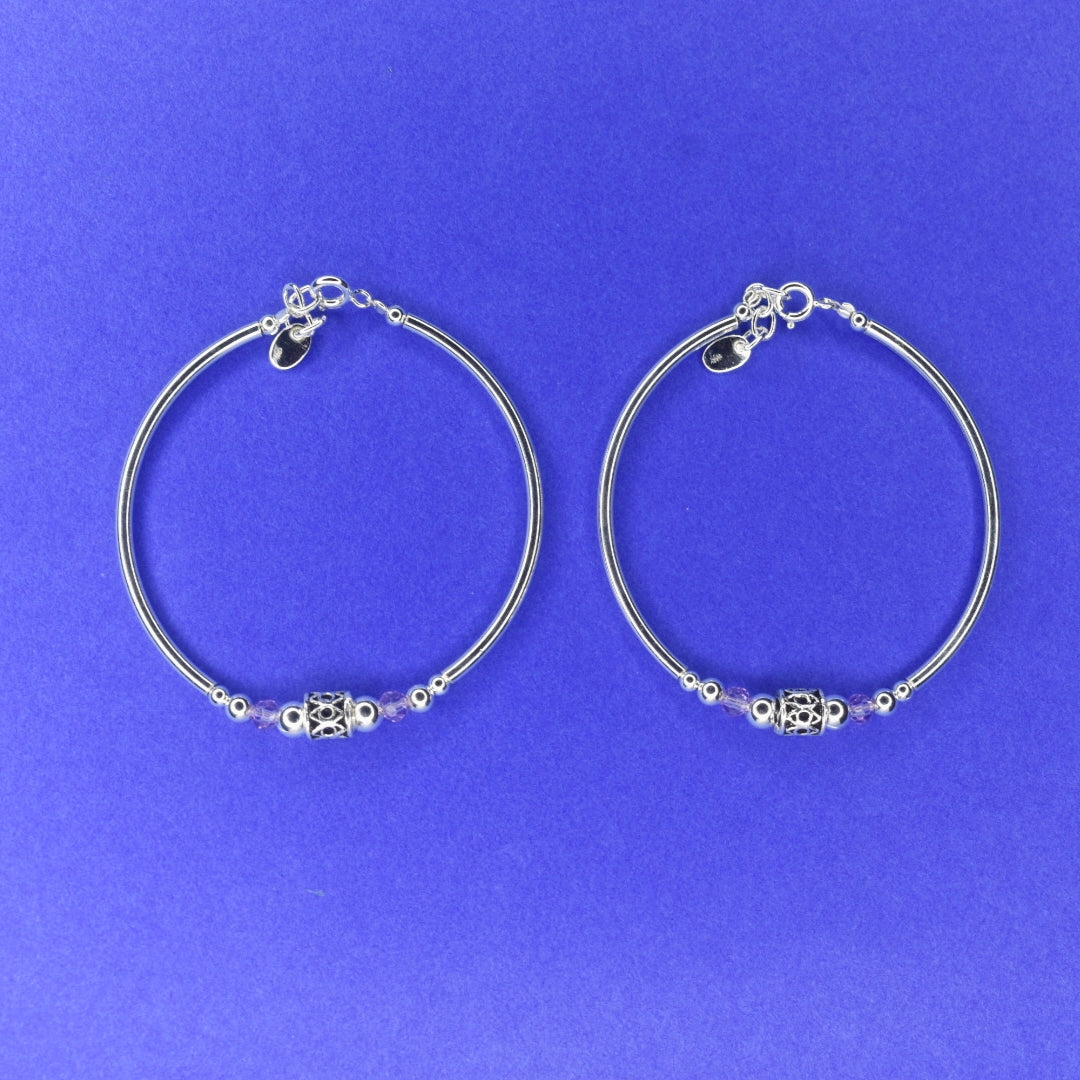 "Gleaming Grace: Stunning 92.5 Sterling Silver Bangles Set for Women"