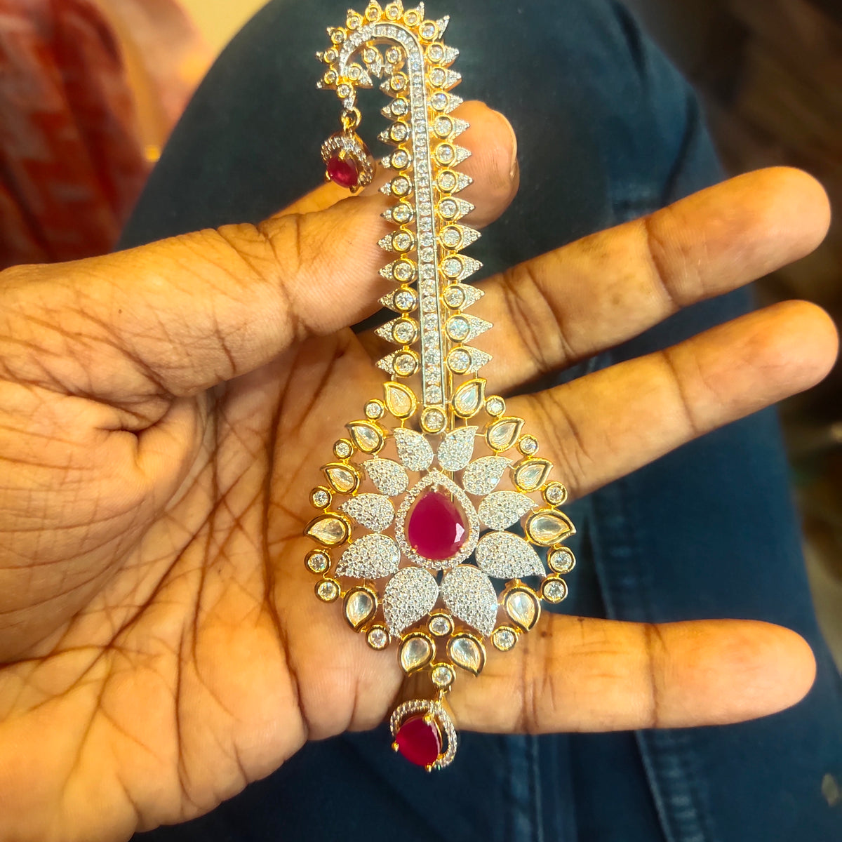 Premium Zircon Kundan Kalangi for Groom Turban - Two Tone Gold & Rhodium
