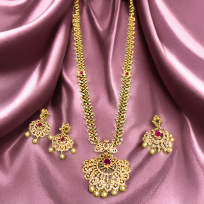 Asp Cz Gold Plated Long Necklace Set