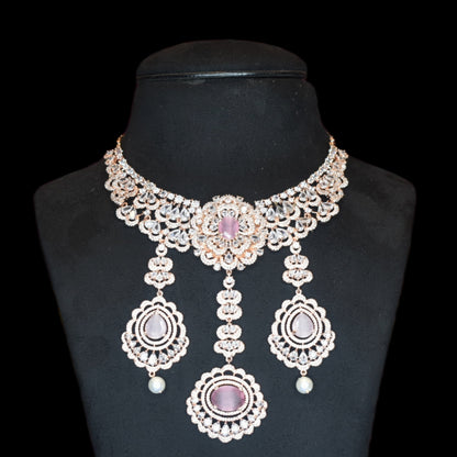 "Regal Elegance: The Luxurious Rose Gold American Diamond Necklace Set"