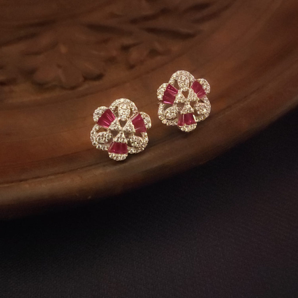 Exquisite Sterling Silver American Diamond Stud Earrings - Dazzling Design