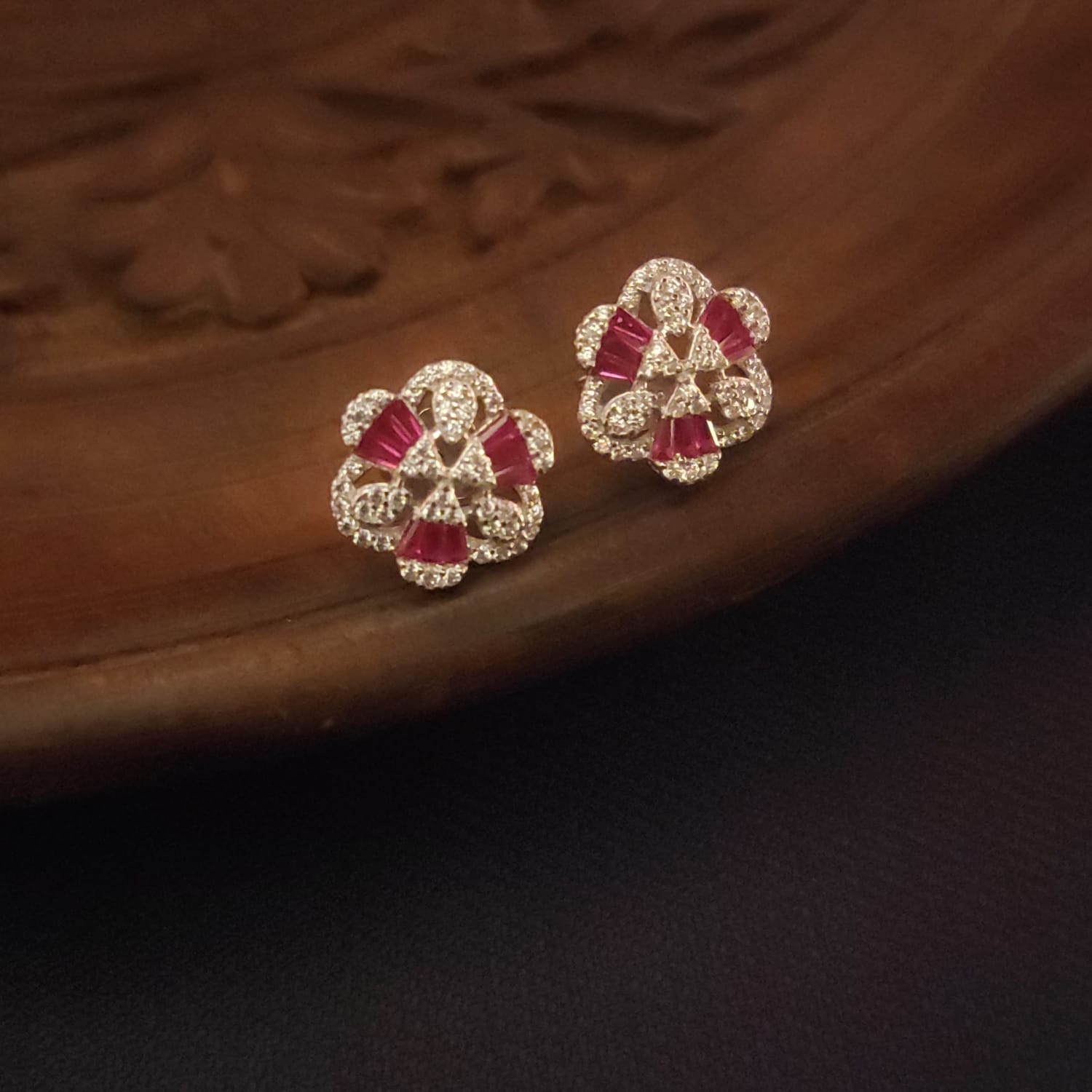 Exquisite Sterling Silver American Diamond Stud Earrings - Dazzling Design