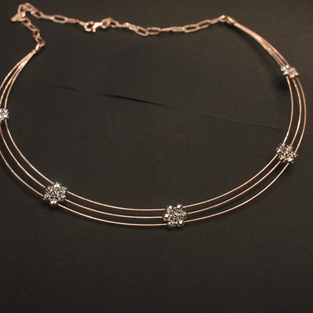 925 Silver Rose Gold Plated Blossom Kantey Necklace - Romantic Pink Gold Jewelry