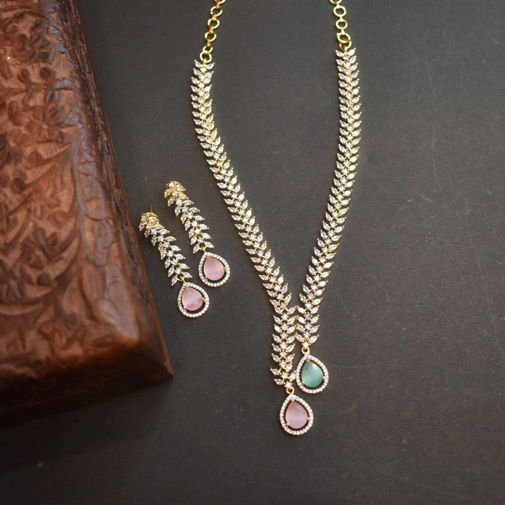 Asp Rhodium-Gold CZ Necklace Set