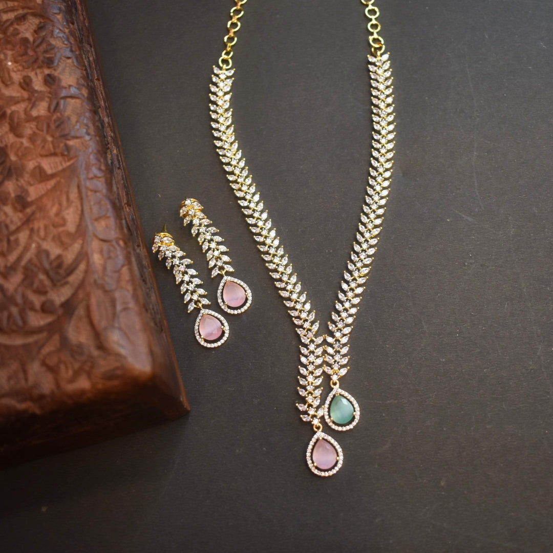 Asp Rhodium-Gold CZ Necklace Set