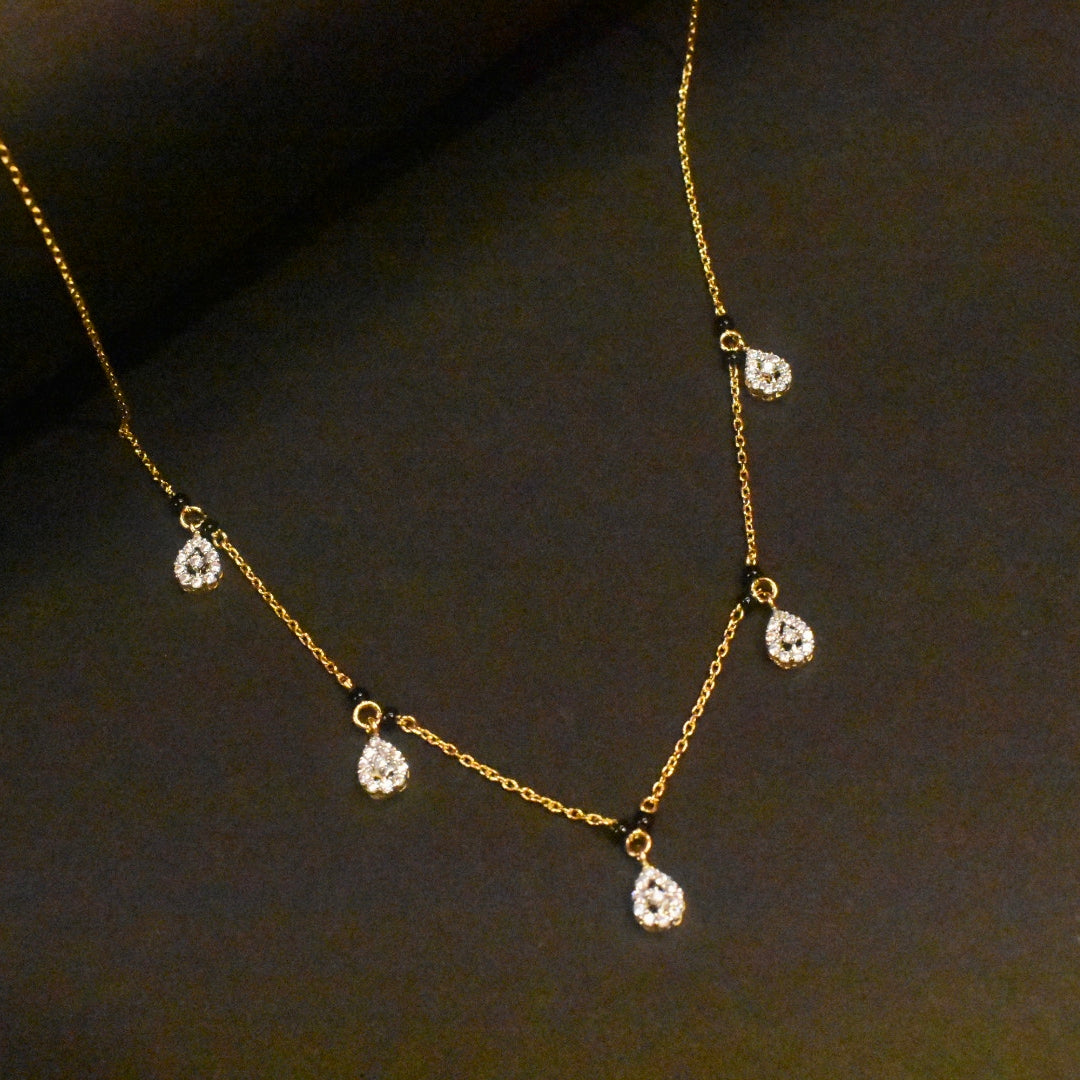 925 Sterling Silver Zircon Gold Plated Black Beads Chain - Modern Design