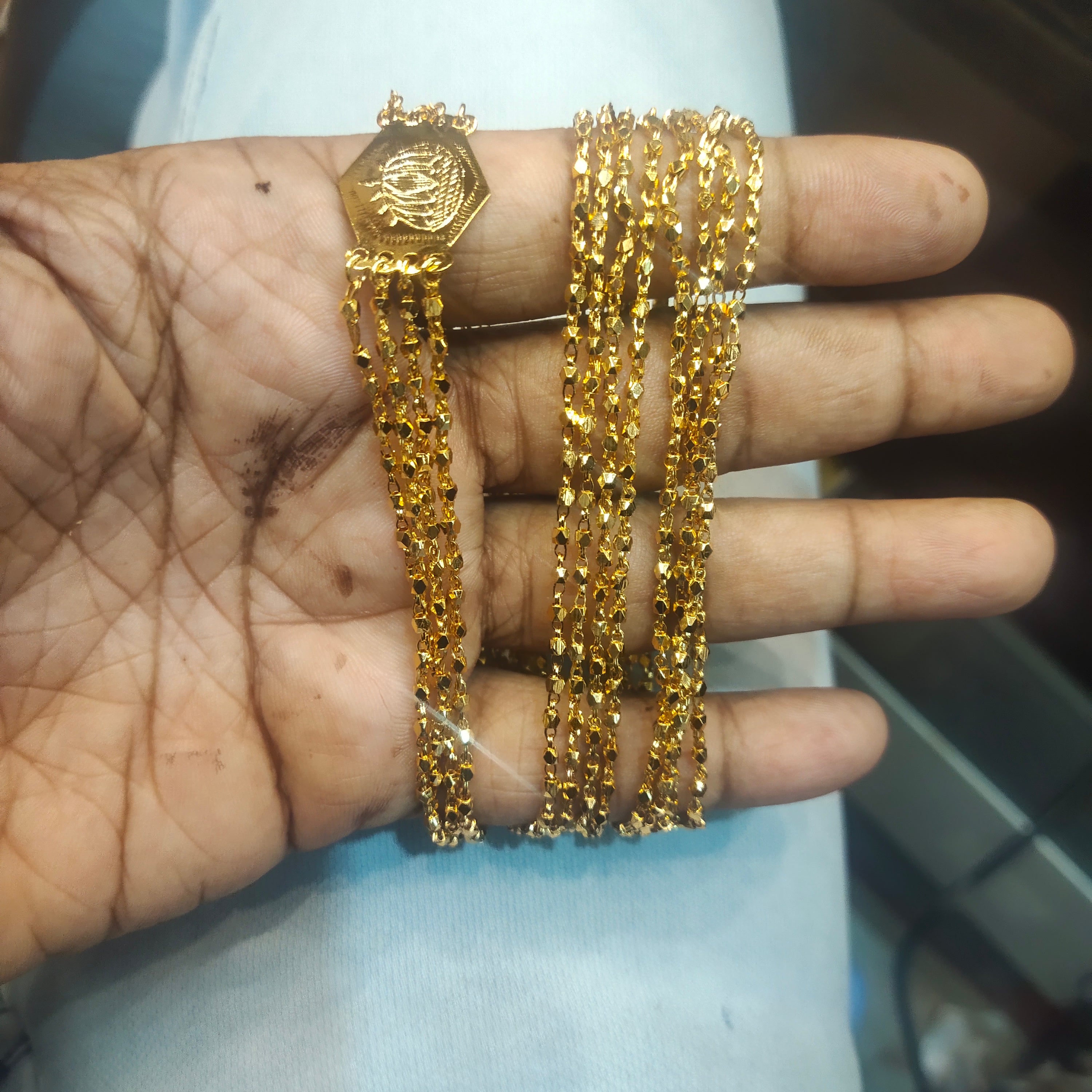 24K Gold Plated 4 Lines Handmade Palakasarulu Chain - 24 Inches