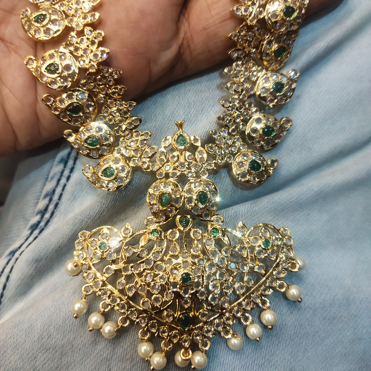 Long Zircon Mango Necklace Set - 24K Gold Plated