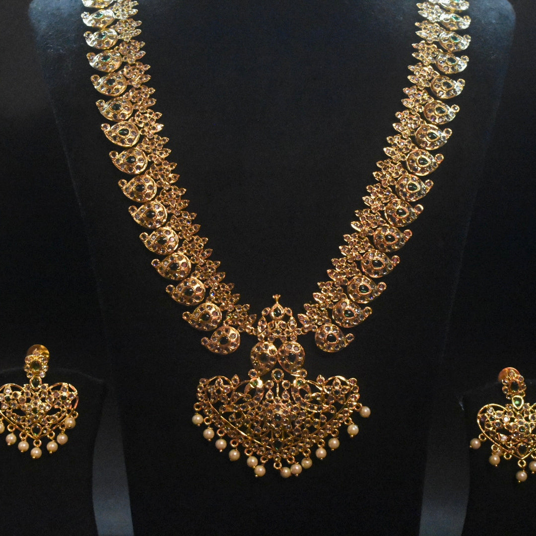 Long Zircon Mango Necklace Set - 24K Gold Plated