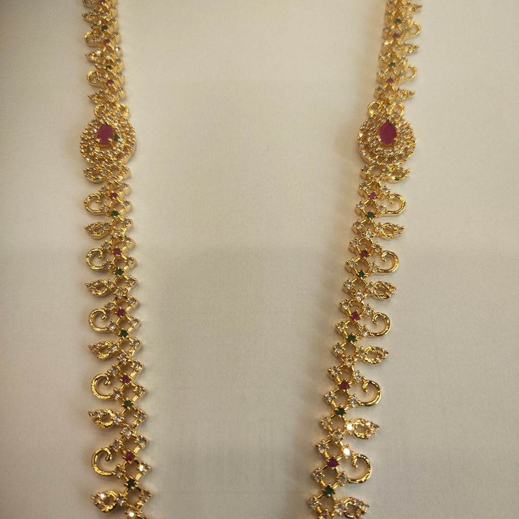 CZ Gold Plated Long Necklace Set - Exquisite Bridal Statement Jewelry