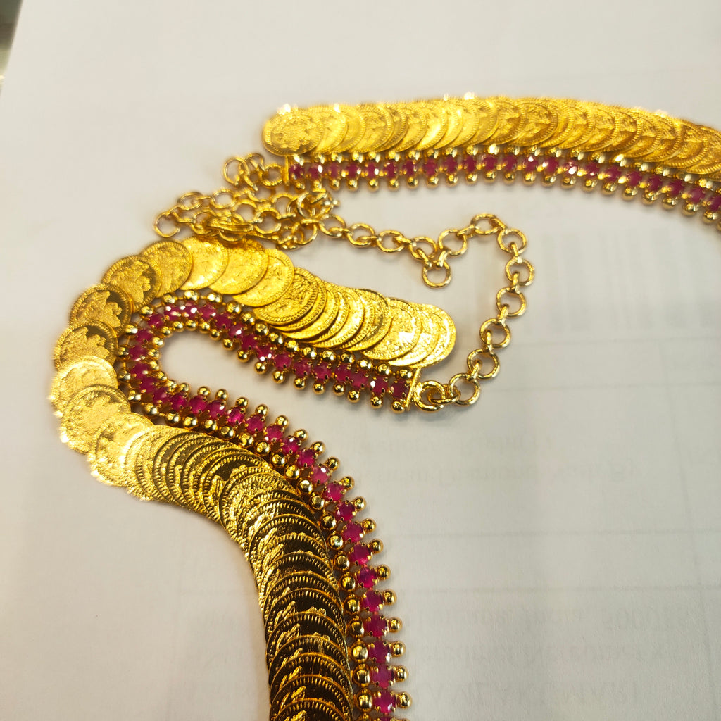 24K Gold Plated Kasu Mala - Traditional South Indian Coin Necklace