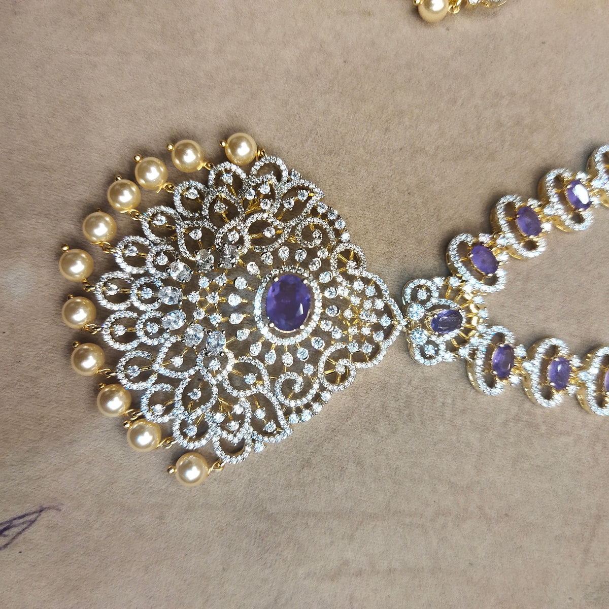 Asp Purple Zircon Duo - Long Necklace and Short Necklace Combo Set