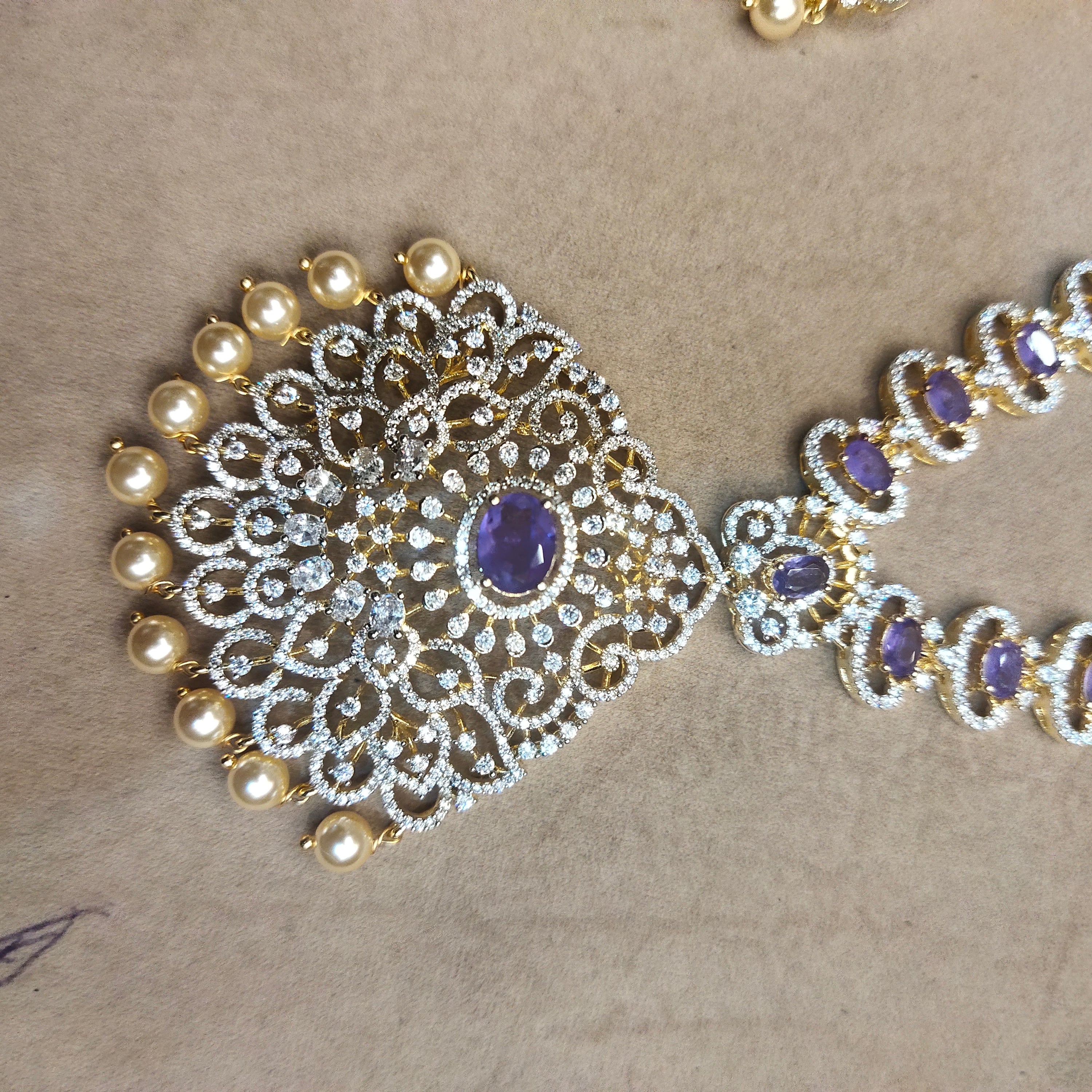 Asp Purple Zircon Duo - Long Necklace and Short Necklace Combo Set