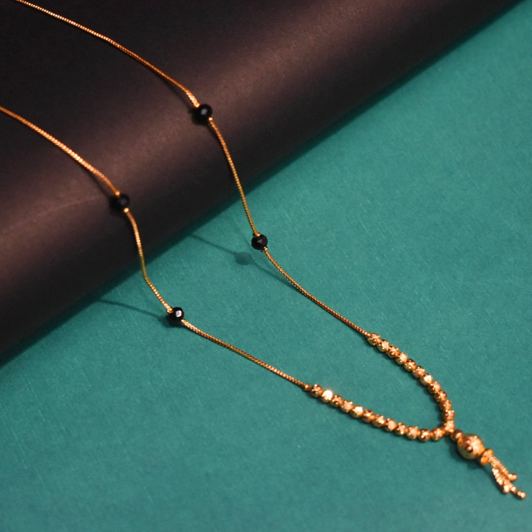 ASP 24k Gold Plated 18 Inches Simple black bead mangalsutra for office wear
