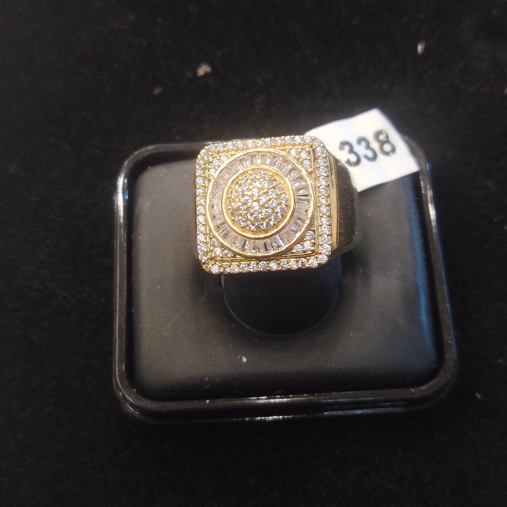 Gold Diamond-Studded Square Signet Ring for Men