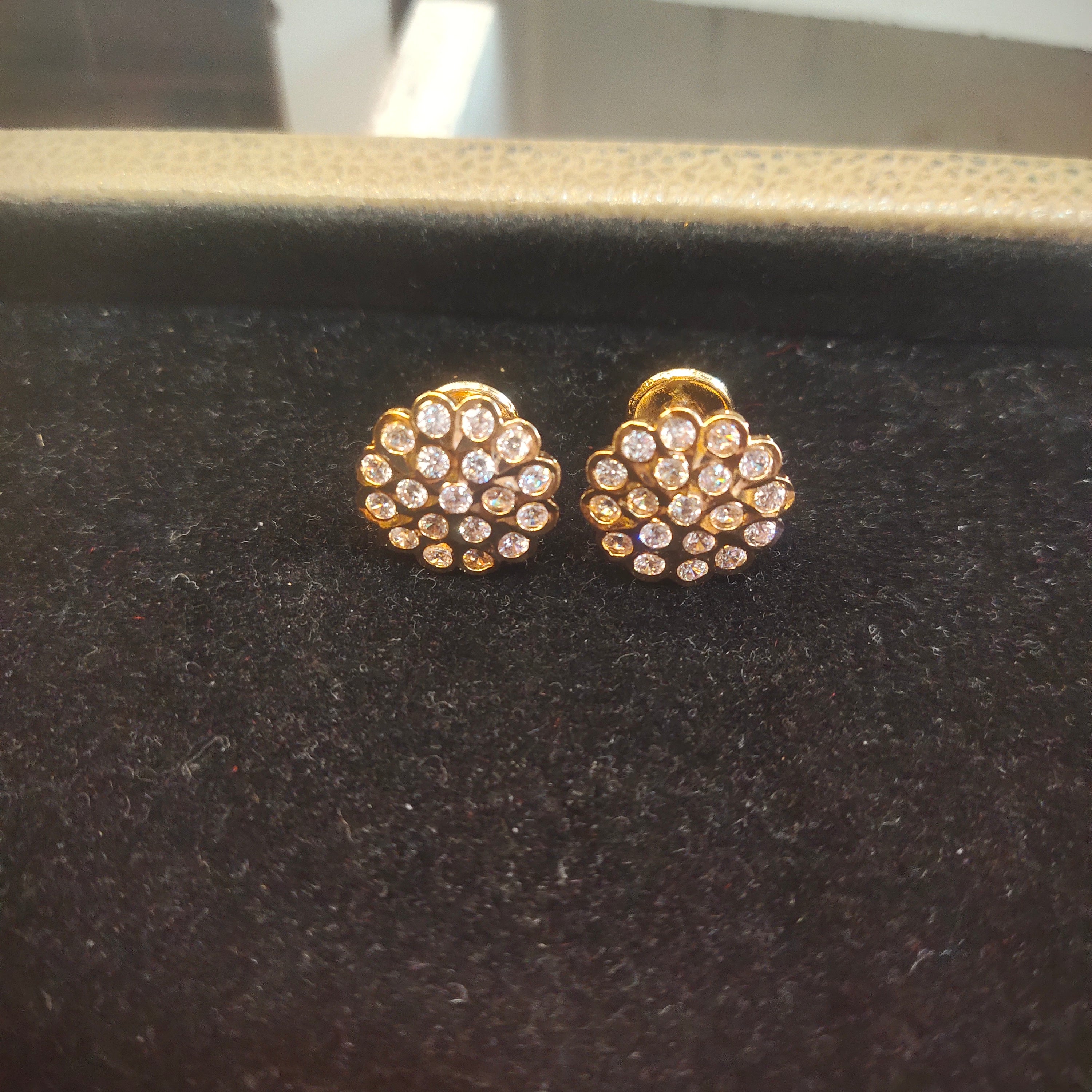 Panchaloha Kammalu Studs with White CZ - Classic Round Design