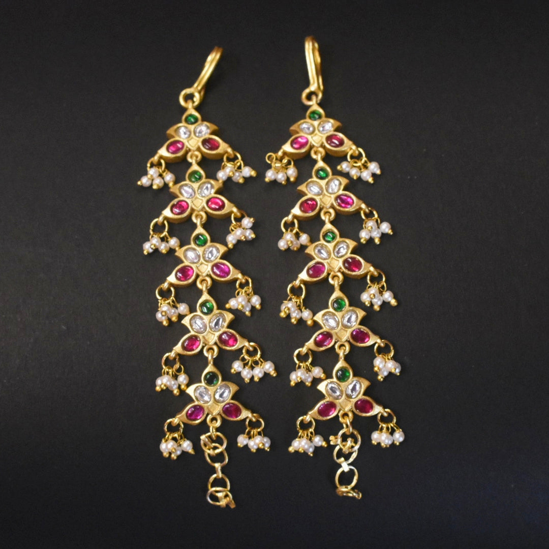 Jadau Kundan Straight Matil Earrings - 24K Gold Plated