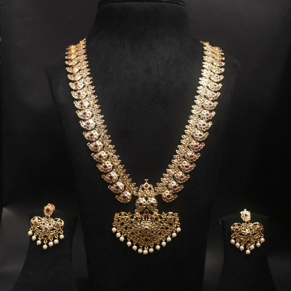 Long Zircon Mango Necklace Set - 24K Gold Plated