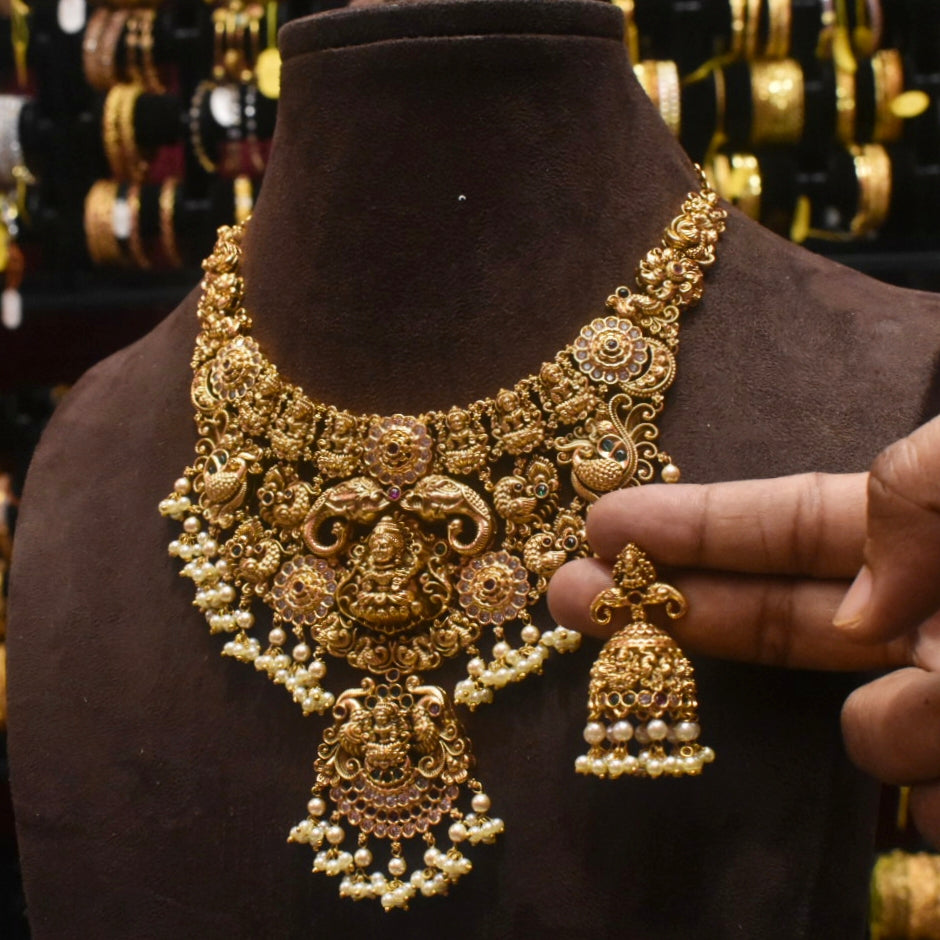 Antique Nakshi Grand Bridal Necklace with Laxmi Peacock Motifs - Traditional Indian Jewelry