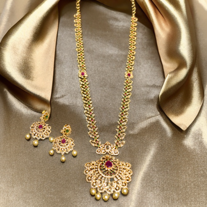 Asp Cz Gold Plated Long Necklace Set