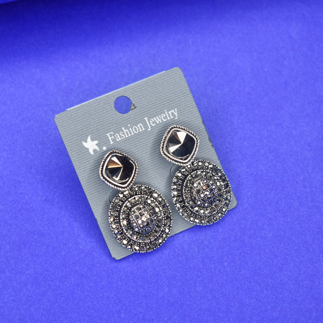 Oxidized Black Crystal Earrings - Elegant Office Wear