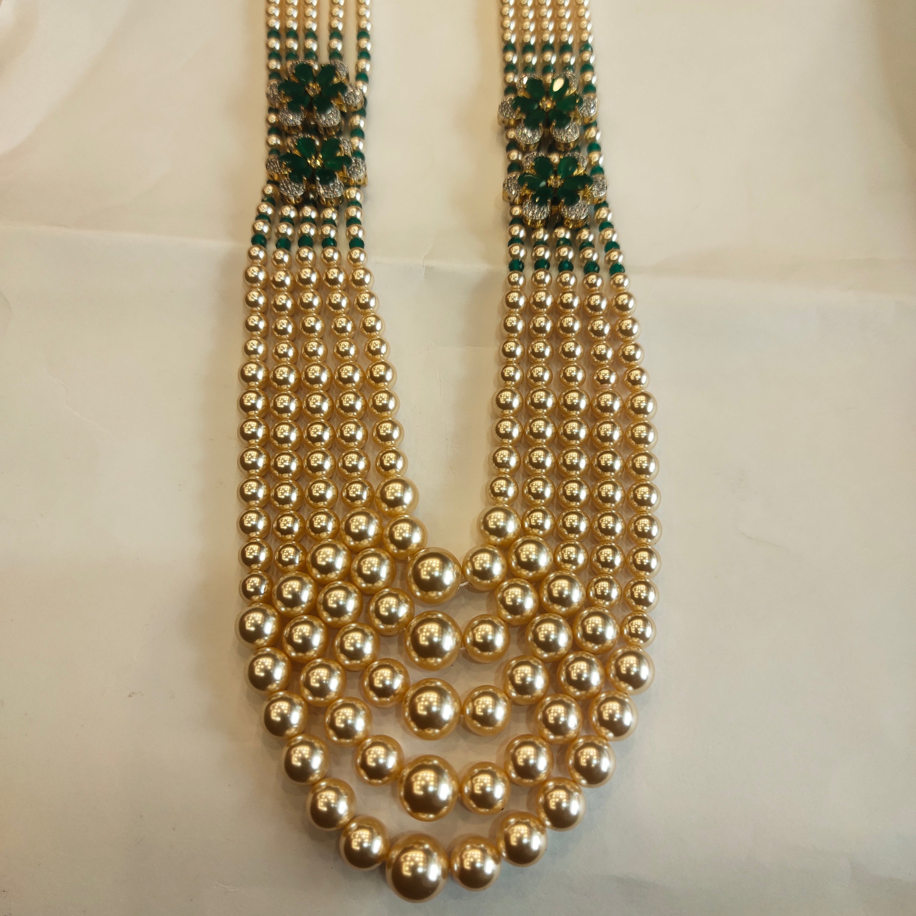 Asp Multi Layer Zircon Pearls Necklace