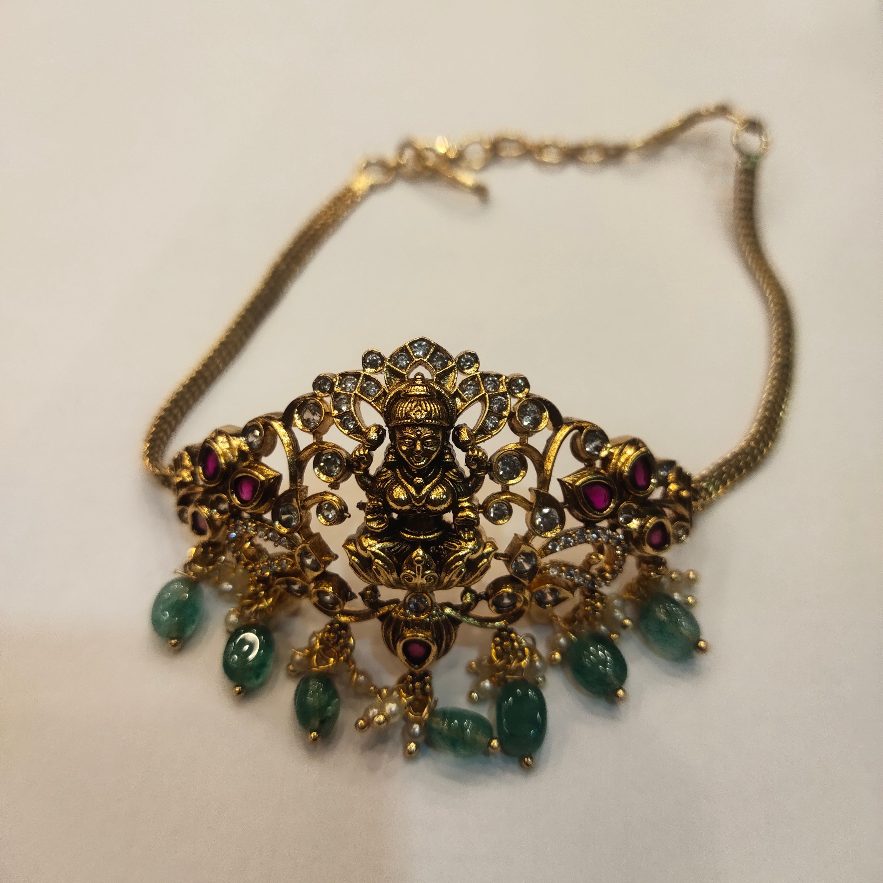 Antique Zircon Lakshmi Choker Armlet - Silver Plated Traditional Jewelry for Women