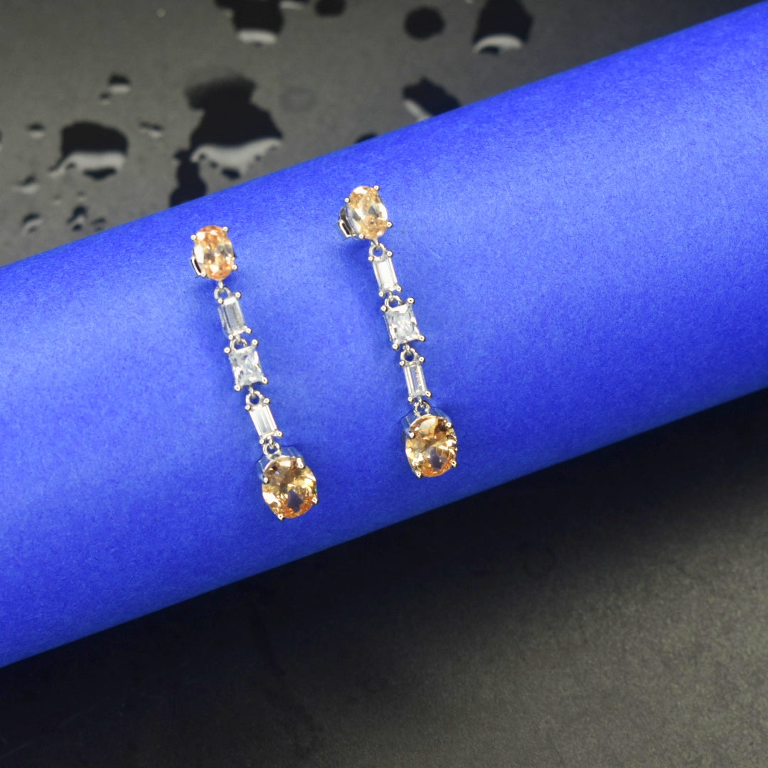 Sterling Silver American Diamond Hanging Earrings - Sparkling Sophistication