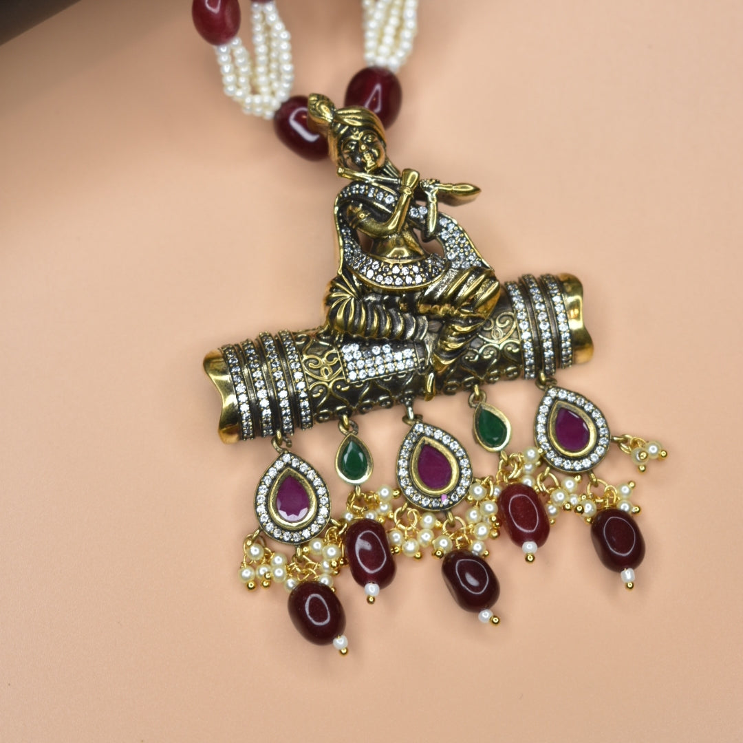 "Elegance Redefined: The Asp Fashion Jewellery Victorian Krishna Pendant Set"