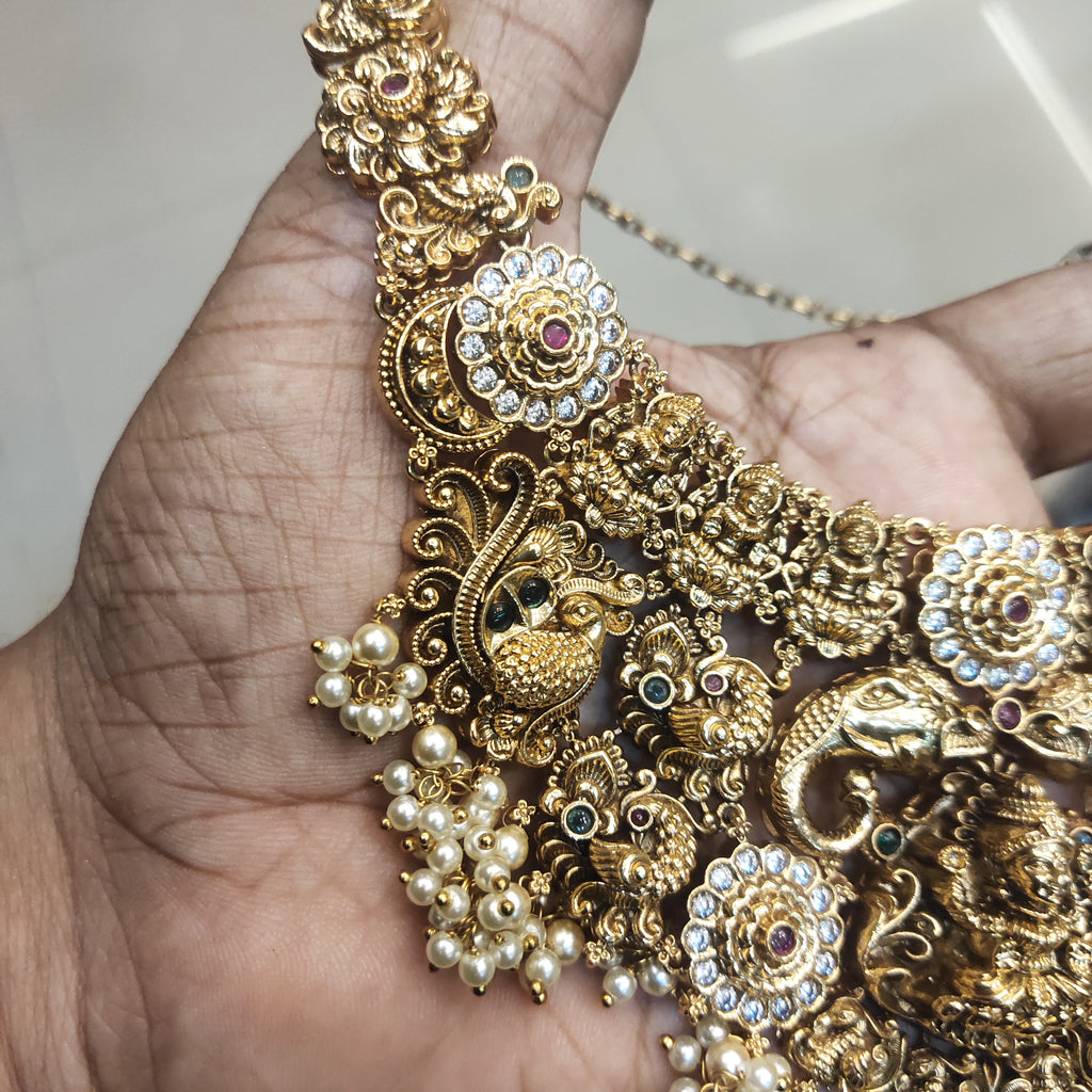 Antique Nakshi Grand Bridal Necklace with Laxmi Peacock Motifs - Traditional Indian Jewelry
