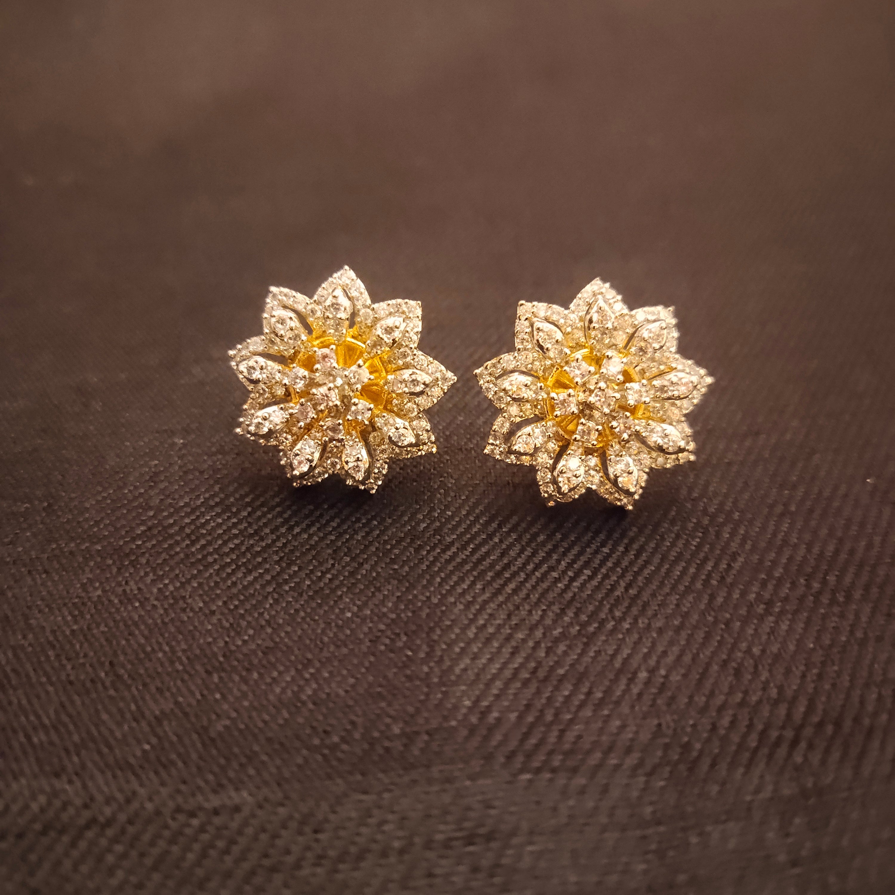 Flower Shape American Diamond Stud Earrings - Elegant Floral Design