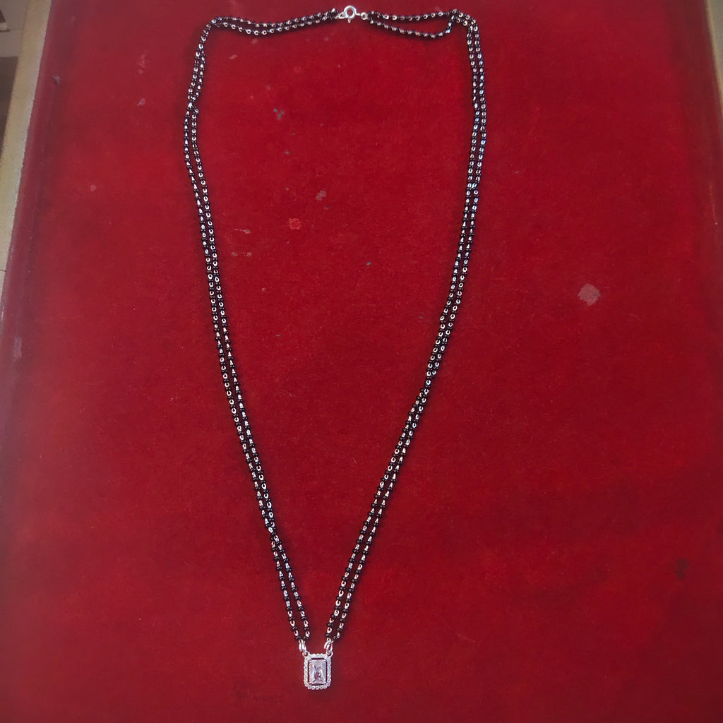 Double Strand Black Bead Mangalsutra with Emerald-Cut CZ Pendant
