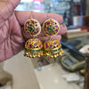Kempu Embedded Jhumka Earrings - Handmade Emerald Temple Jewelry