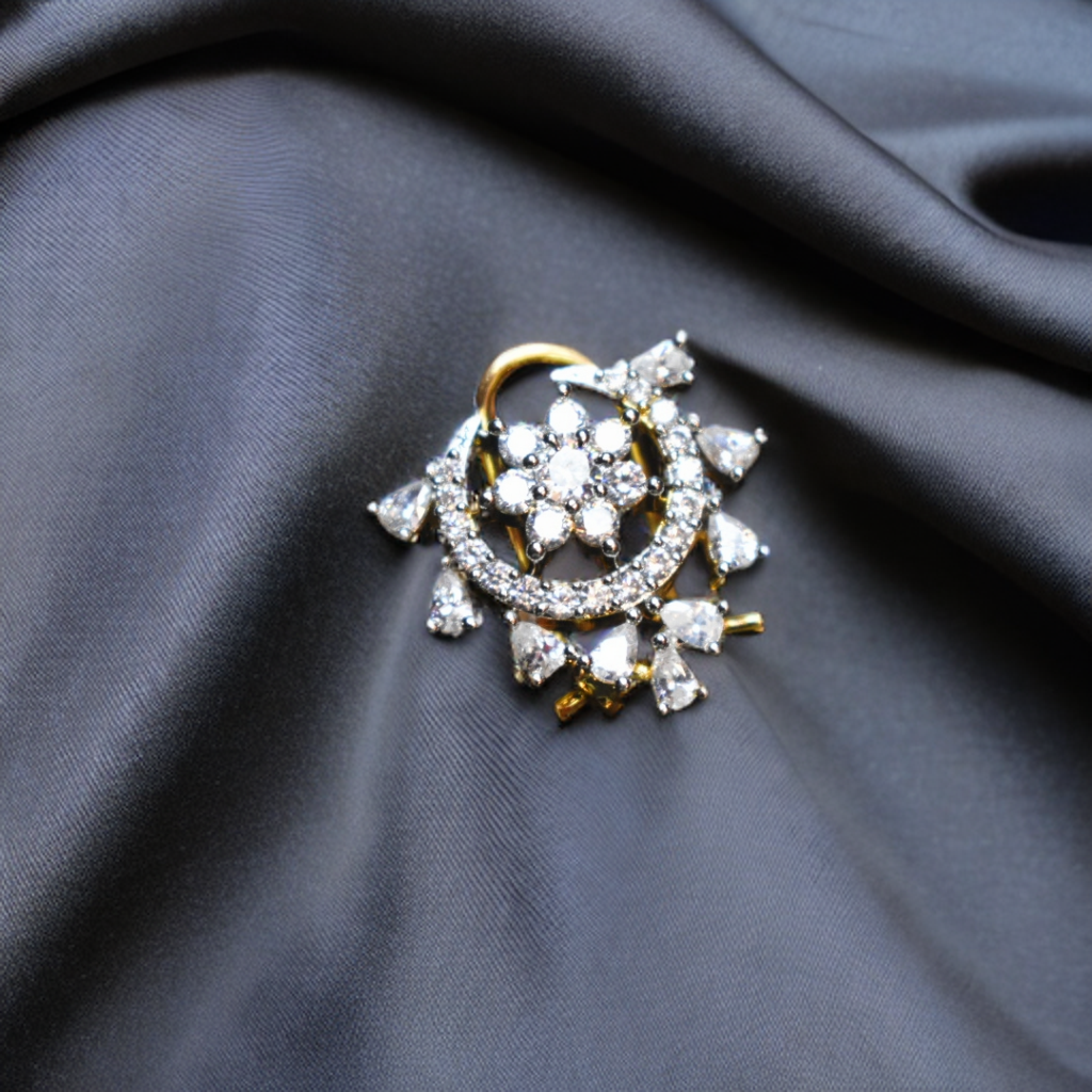 Asp Rhodium-Gold Plated Zircon Nose Pin - No Piercing Needed
