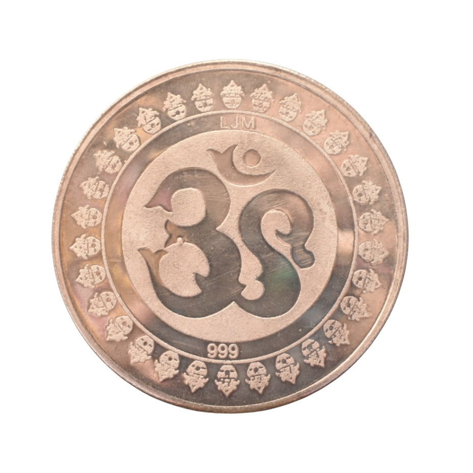 999 Pure Silver Coin - Laxmi & Om Design (6cm Diameter, 100 Grams)