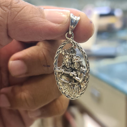 "Captivating Elegance: Antique Pure Silver Radha Krishna Pendant to Adorn Your Spiritual Style"