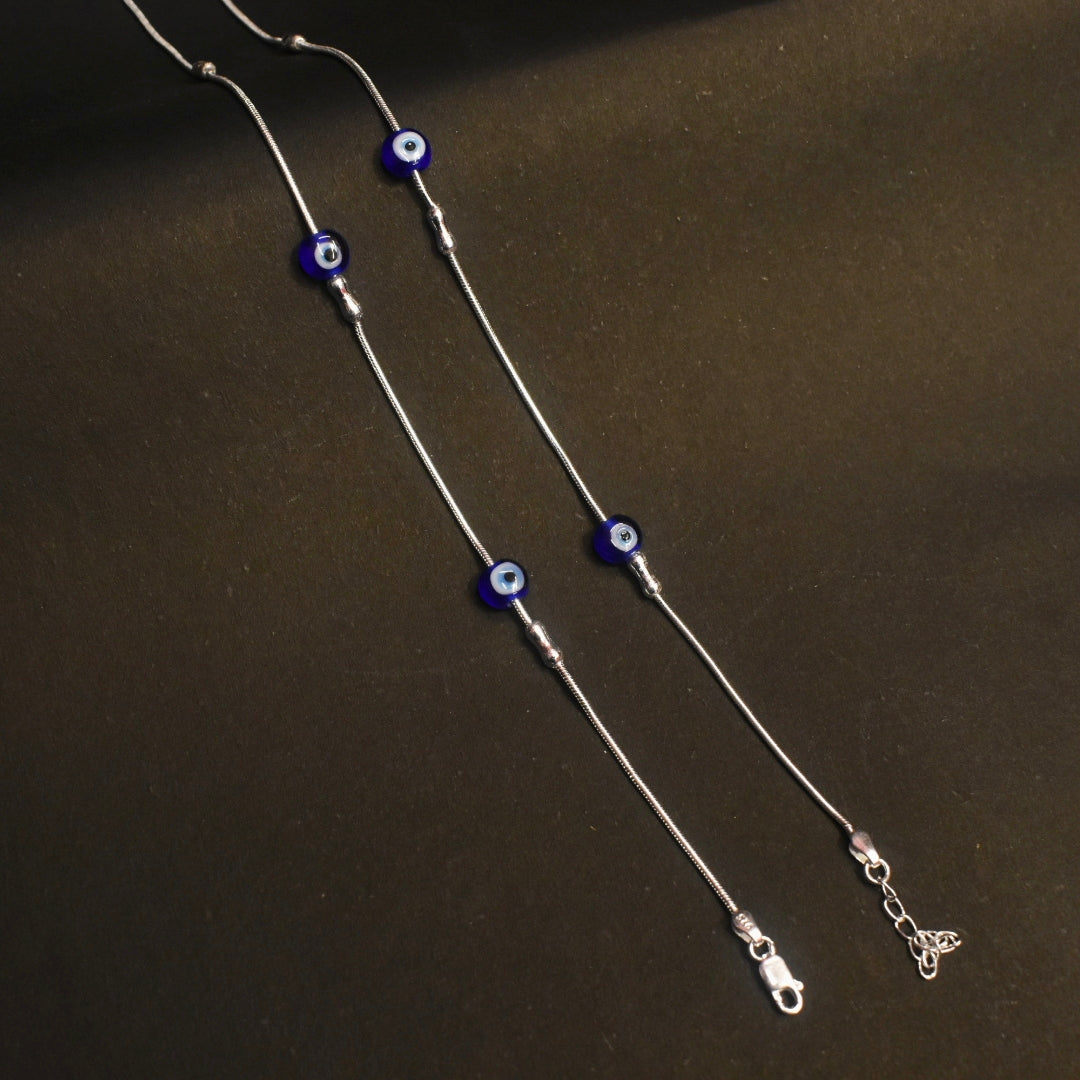 Stylish Asp Sterling Silver Evil Eye Beaded Anklets