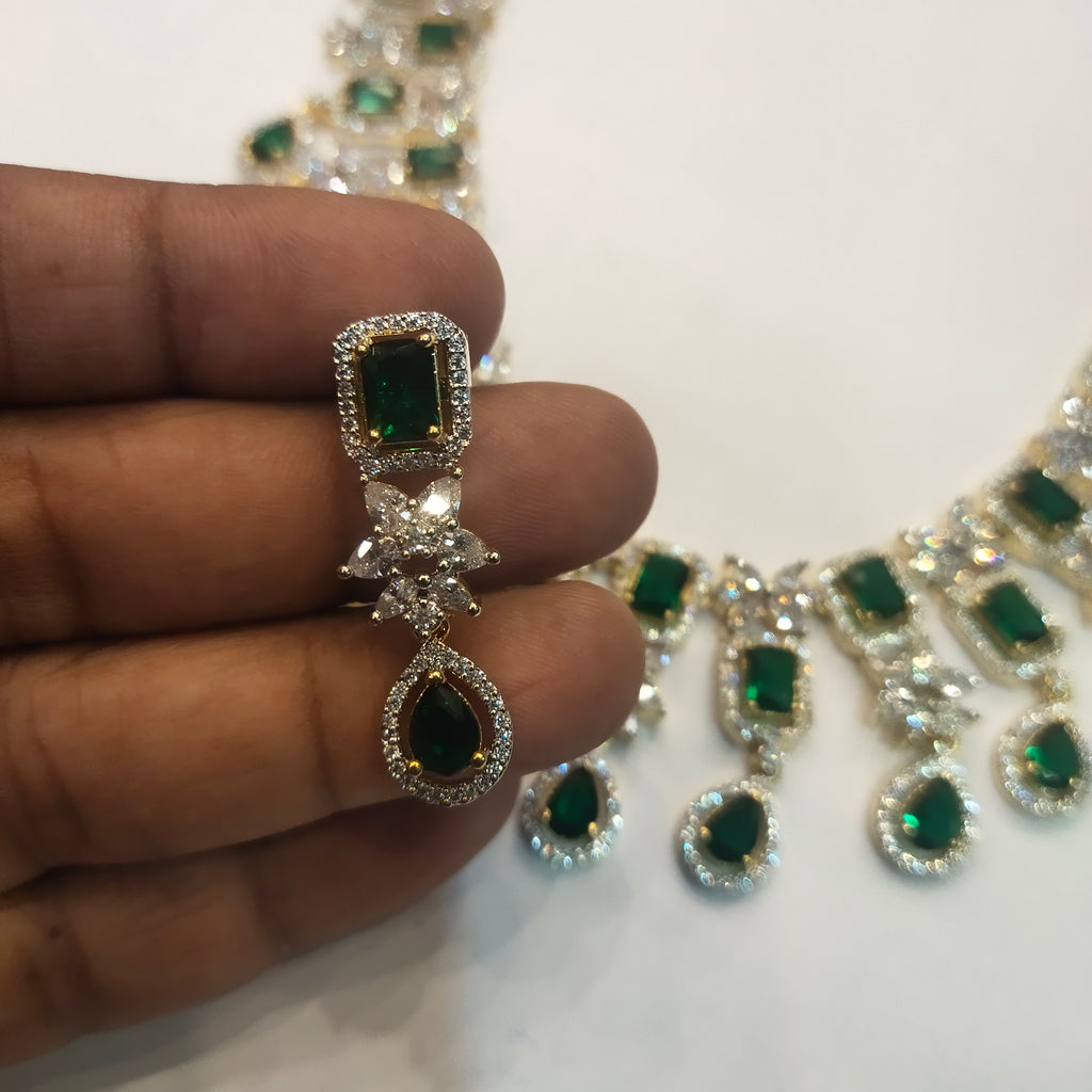Elegant Green Zircon Gold-Rhodium Plated Necklace Set
