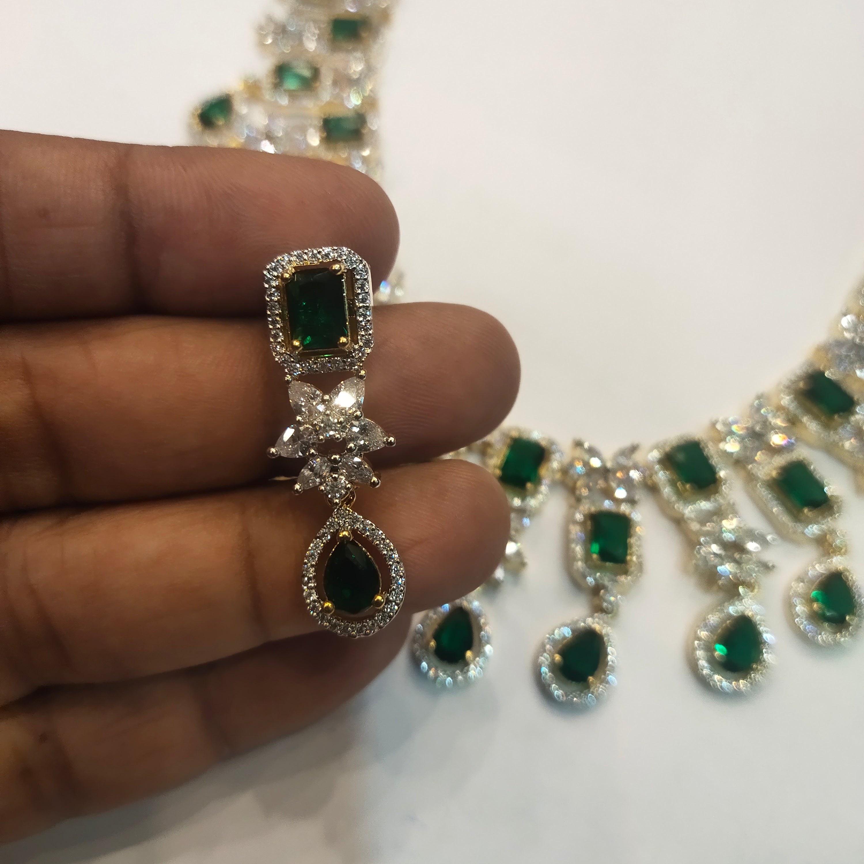 Elegant Green Zircon Gold-Rhodium Plated Necklace Set