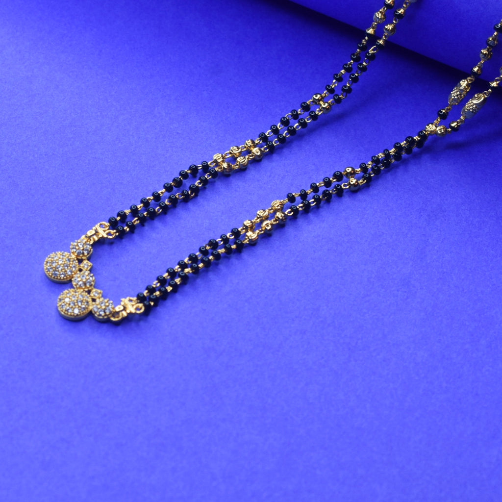 Exquisite 26-Inch AD Mangalsutra | 24K Gold Plated Long Black Beads Chain