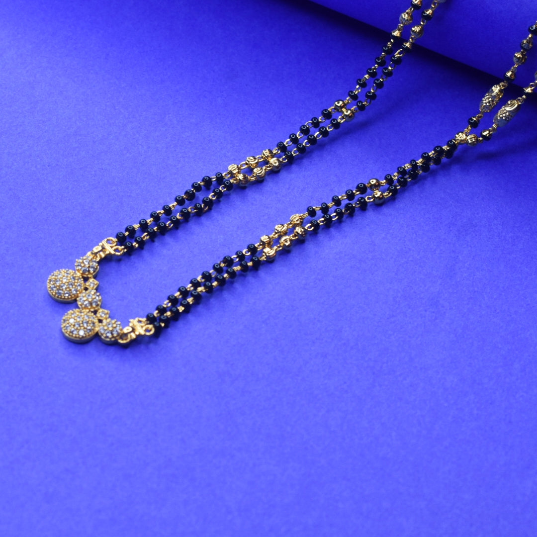Exquisite 26-Inch AD Mangalsutra | 24K Gold Plated Long Black Beads Chain