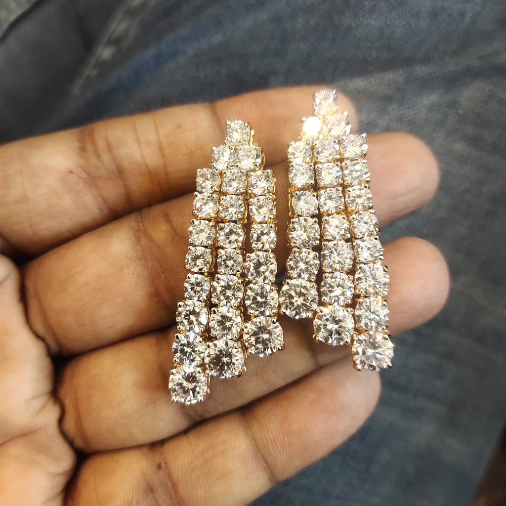 3 Layer Crystal Clear Solitaire Diamond Look Rhodium-Gold Double Tone Zircon Necklace Set with Earrings