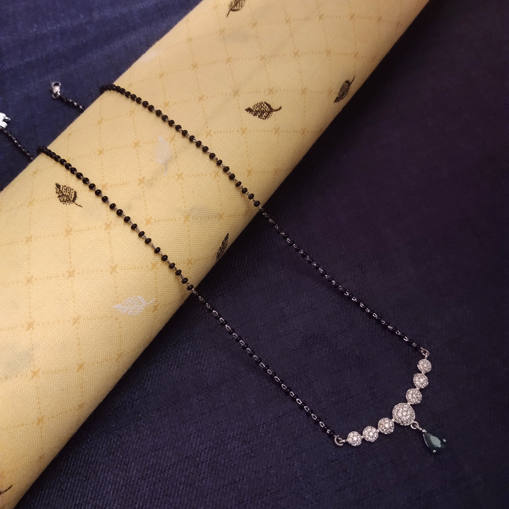 925 Sterling Silver Mangalsutra Necklace - Chic Elegance with Black Beads