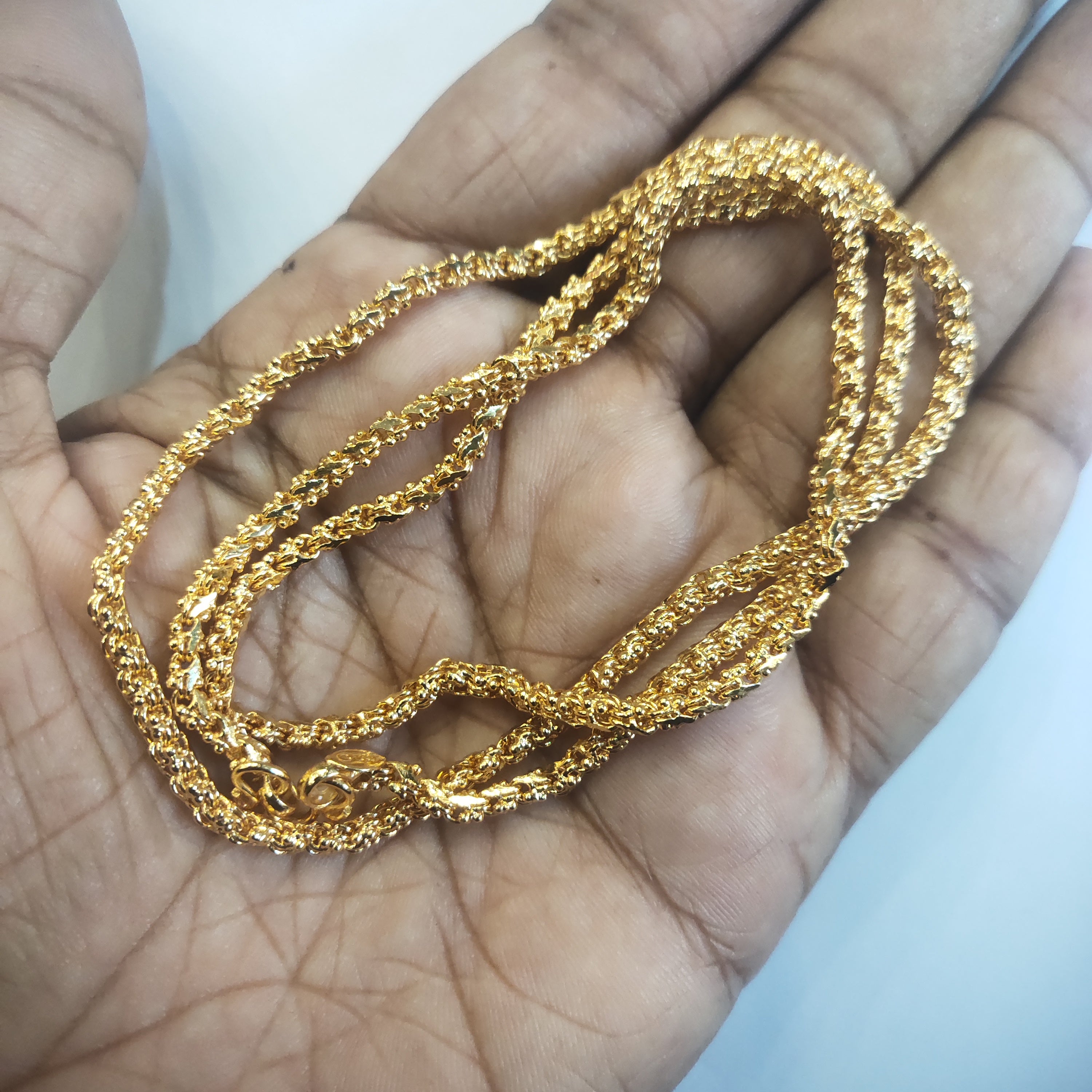 24K Gold Plated One Gram Chain for Women - 24 Inches | Braided Design
